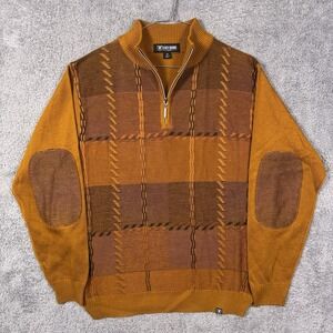 Stacy Adams Sweater Mens M 3D Knit Pullover 1/4 Zip Elbow Patch Coogi Style Soft